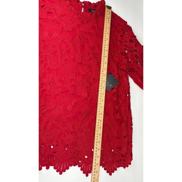 Ella Rafaella Womens Red Lace Blouse Size Large Stylish Floral Crochet Design - Picture 7 of 12